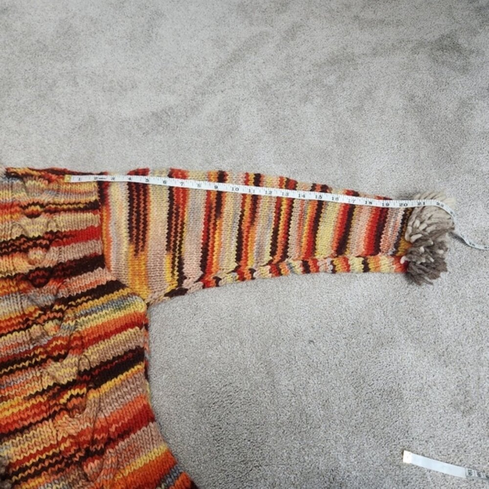 Penny Lane Handknit Wool Hooded Cardigan Jacket Fringe Trim Chunky Cabel Size M - Picture 8 of 13